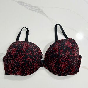 Victoria’s Secret Black & Red Heart Print Bra 36D